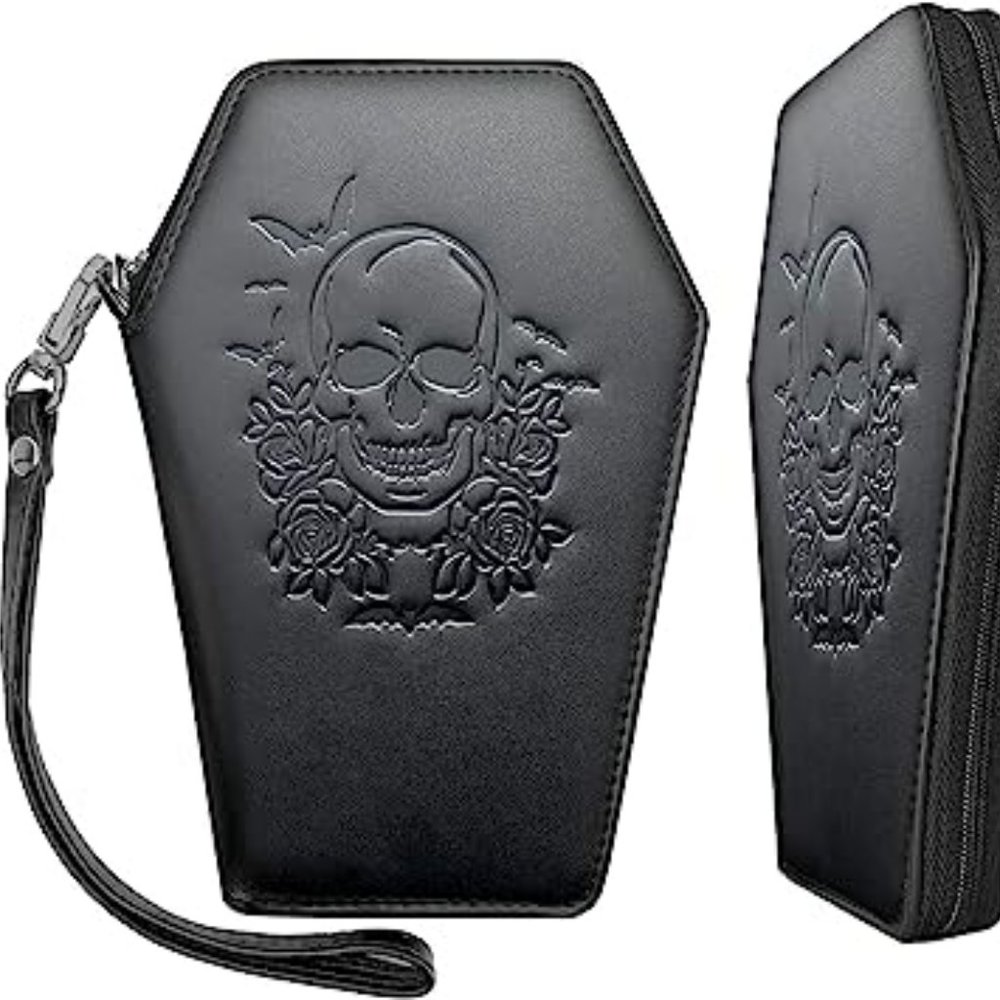 Skull Zip Around Coffin Wallet Wristlet